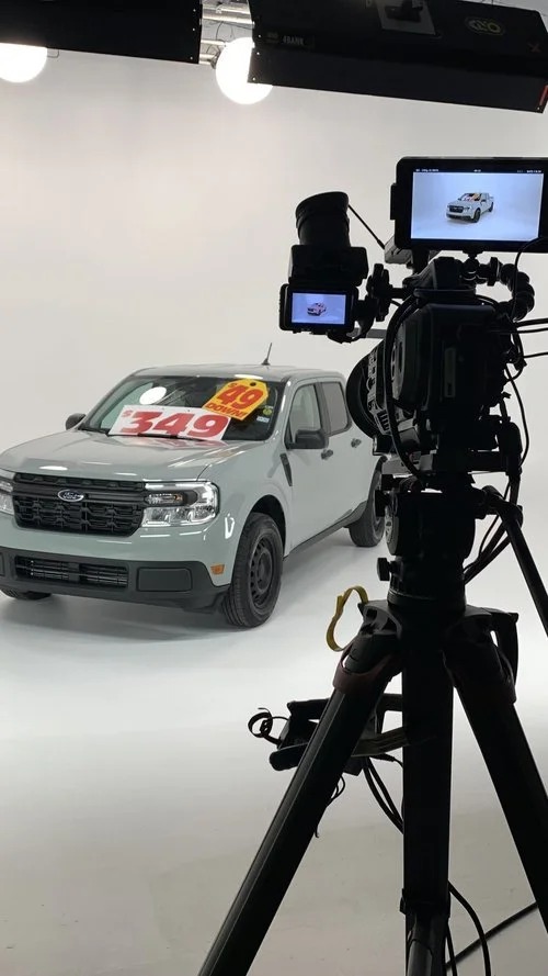 Truck commercial setup on white seamless
