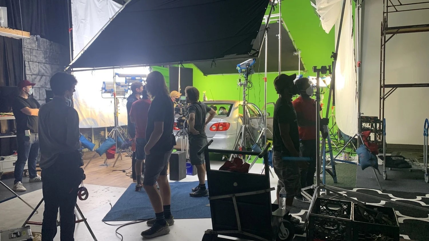 Vehicle insert shoot in front of the green screen