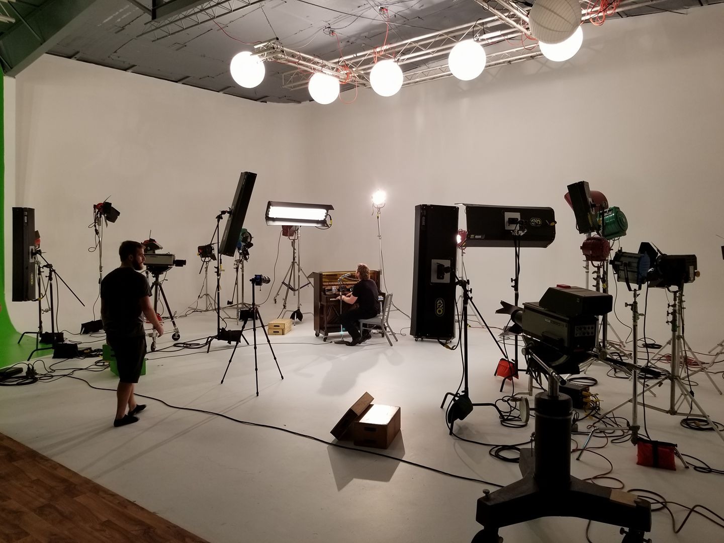 Wide view of the Sound Stage on St. Elmo with lighting package laid out