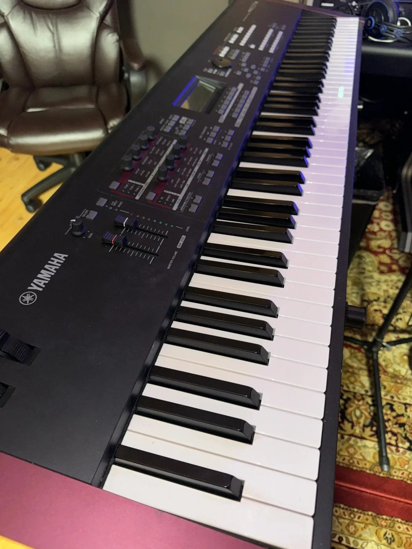 Yamaha MOXF8 workstation keyboard in the live room